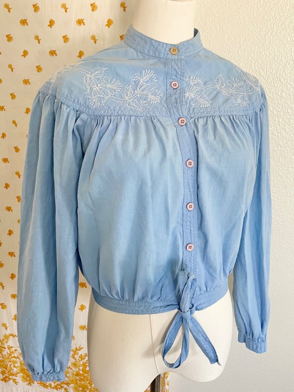 Vintage Embroidered Western Tie Front Blouse